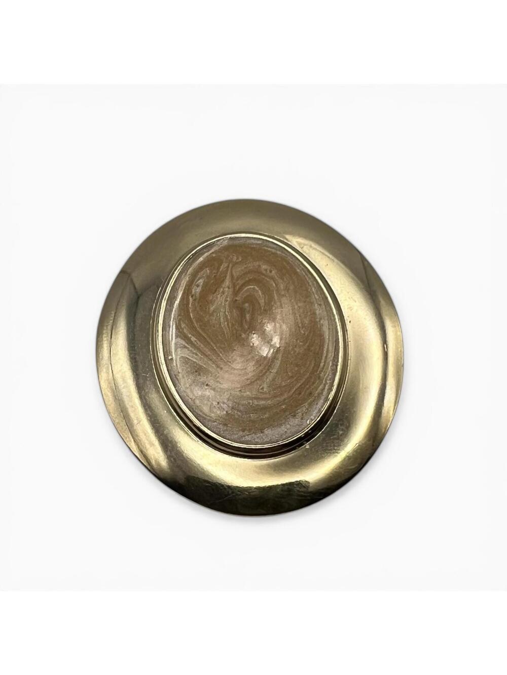 Vintage Gold Tone Oval Brooch with Marbled Center